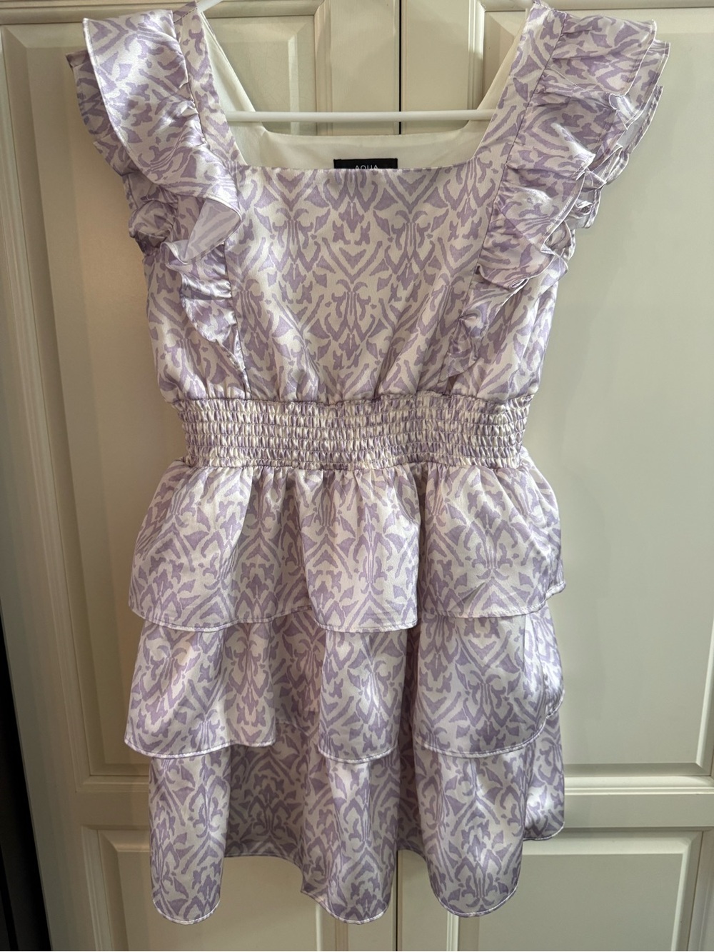 Girls Lavender Patterned Ruffle Dress